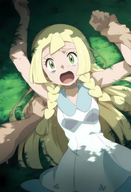 【ポケモン・エロ画像】森の中で襲撃レイプされたリーリエ！後ろから突然襲われて種付けプレス！