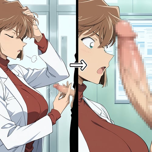 【エロ画像】デカチンポ屈服レイプpart190！灰原哀が薬を使った巨大チンポでイカされたり…他まとめのトップ画像