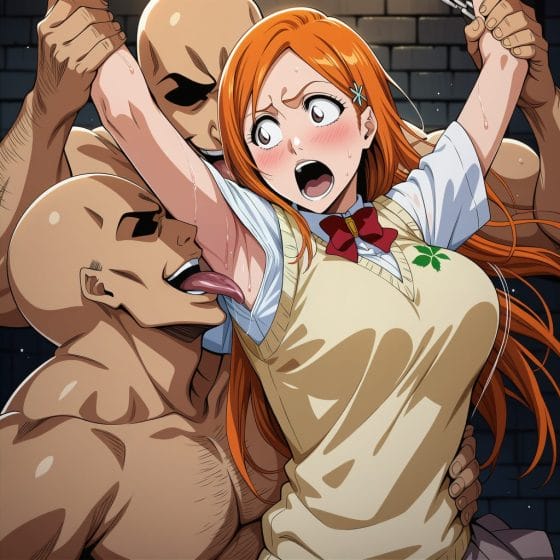 【BLEACH】敗北して囚われた井上織姫…!拘束されたまま変態男達に腋をナメ上げられてゾクゾクさせられちゃう…!