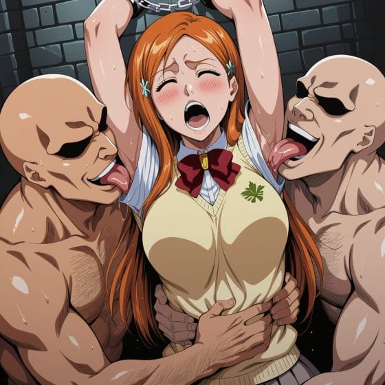 【BLEACH】敗北して囚われた井上織姫…!拘束されたまま変態男達に腋をナメ上げられてゾクゾクさせられちゃう…!